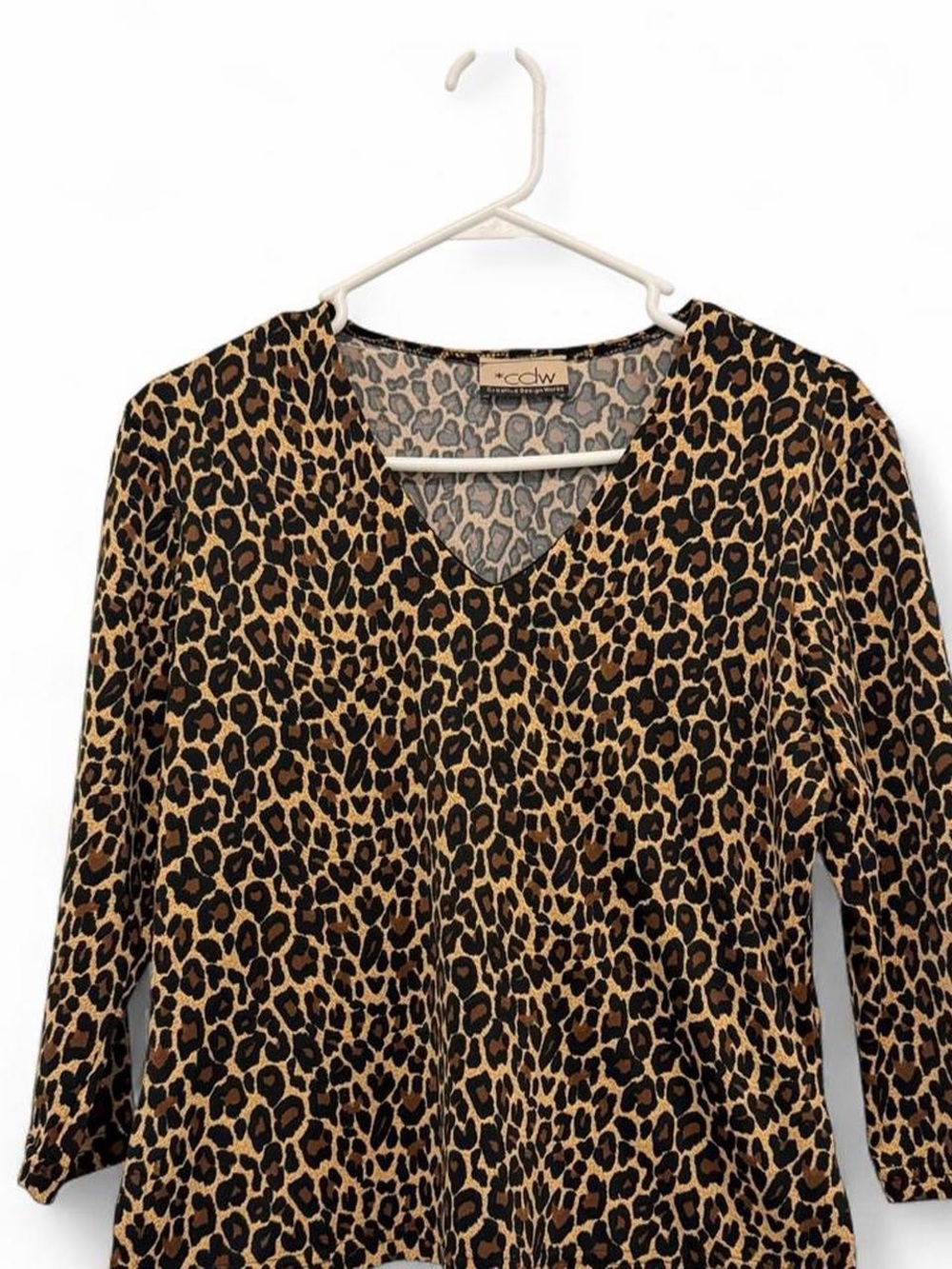 Leopard Print V-Neck Women's Top - Tan and Black